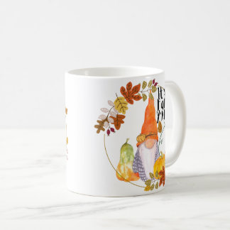 Gnome mug with pumpkins squash and fall leaves  コーヒーマグカップ