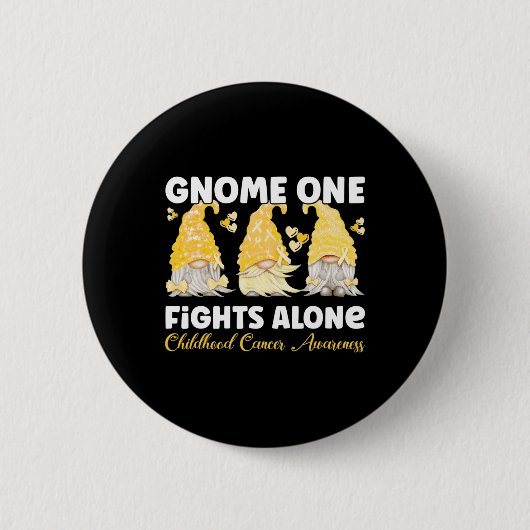 Gnome One Fights Alone Gold Childhood Cancer Aware 缶バッジ (正面)