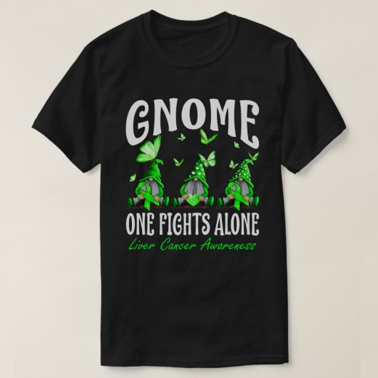 Gnome One Fights Alone Liver Cancer Awareness Tシャツ (デザイン正面)