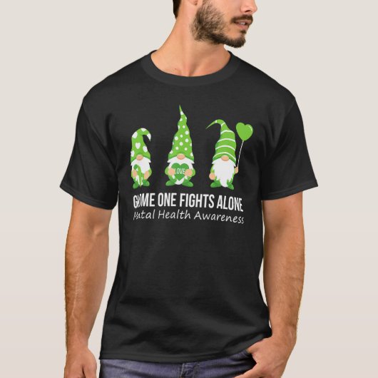 Gnome One Fights Alone Mental Health Awareness Gre Tシャツ (正面)