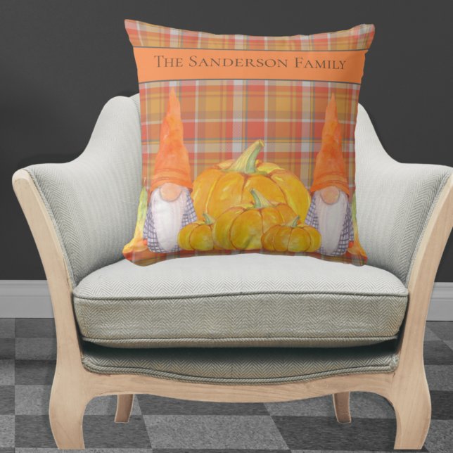  Gnome orange plaid with pumpkins アウトドアクッション (クリエイターアップロード済み)