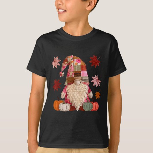 Gnome Patchwork Pumpkin Thanksgiving Autumn Fall L Tシャツ (正面)