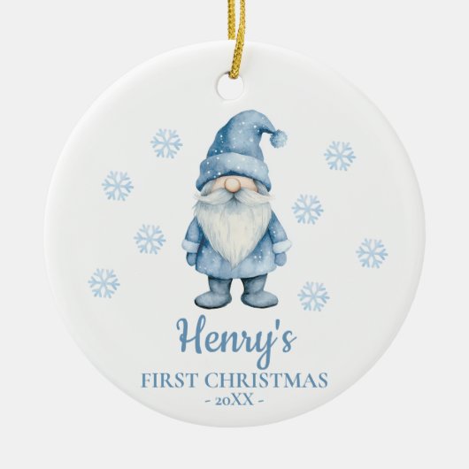 Gnome Personalized Baby's First Christmas セラミックオーナメント (正面)