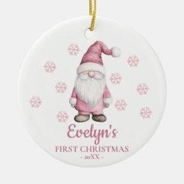 Gnome Personalized Girl's First Christmas セラミックオーナメント