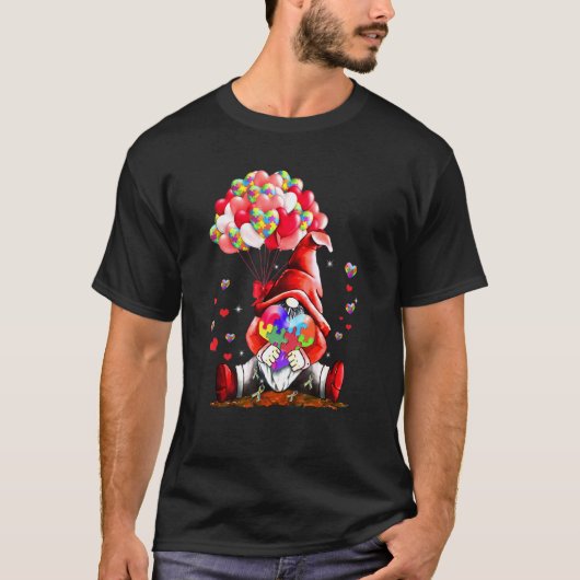 Gnome Puzzles Balloon Heart Autism Awareness Mom K Tシャツ (正面)