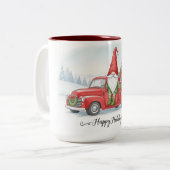 Gnome Red Truck Christmas Mug, Happy Holidays Cup ツートーンマグカップ (正面左)