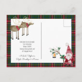 Gnome Reindeer Watercolor Classic Plaid Christmas シーズンポストカード (裏面)