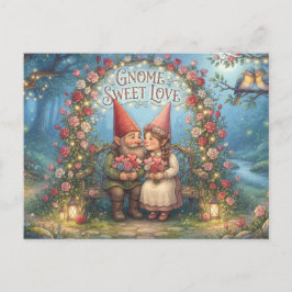 "Gnome Sweet Love" ロマンティック ガーデン グノーム カップル ポストカード