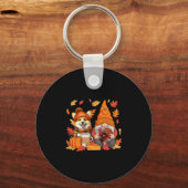 Gnome Turkey Corgi Thanksgiving Fall Leaves Pumpki キーホルダー (正面)