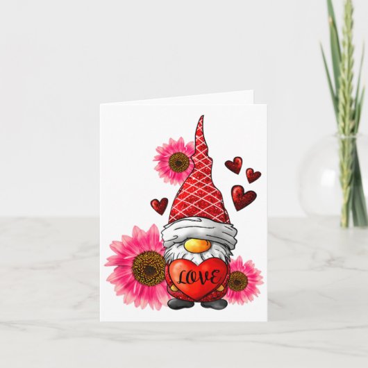 Gnome Valentines Day Cute Gnome Heart Leopard Sunf カード (正面)