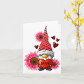 Gnome Valentines Day Cute Gnome Heart Leopard Sunf カード (黄色い花)