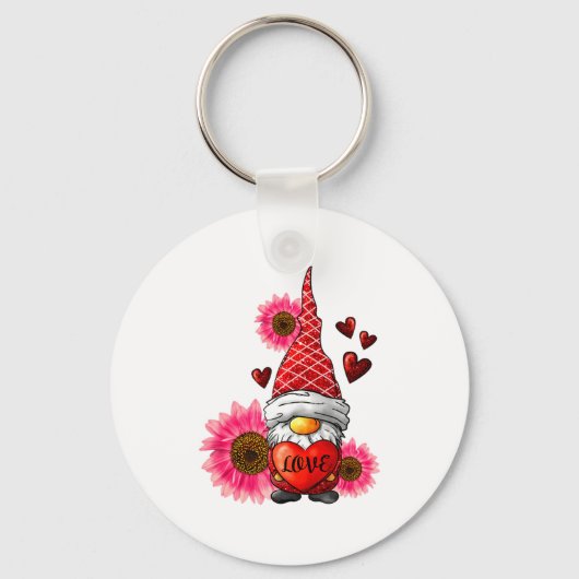 Gnome Valentines Day Cute Gnome Heart Leopard Sunf キーホルダー (正面)