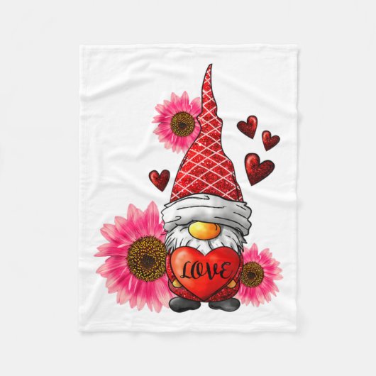 Gnome Valentines Day Cute Gnome Heart Leopard Sunf フリースブランケット (正面)