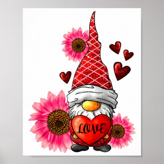 Gnome Valentines Day Cute Gnome Heart Leopard Sunf ポスター (正面)