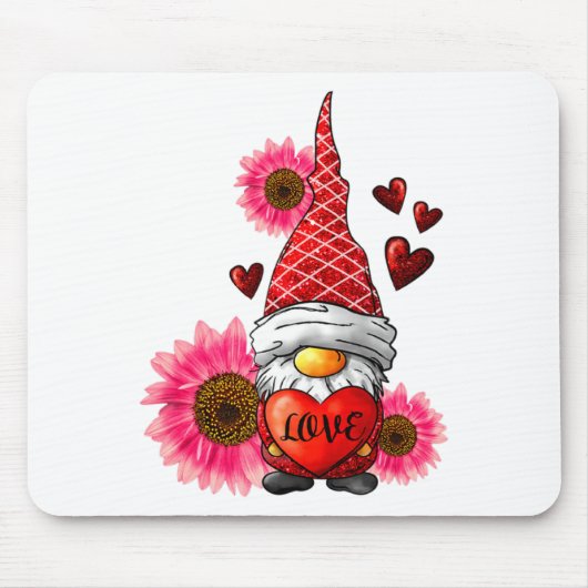 Gnome Valentines Day Cute Gnome Heart Leopard Sunf マウスパッド (正面)