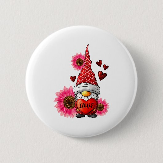 Gnome Valentines Day Cute Gnome Heart Leopard Sunf 缶バッジ (正面)