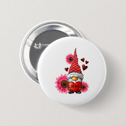 Gnome Valentines Day Cute Gnome Heart Leopard Sunf 缶バッジ (正面&裏面)