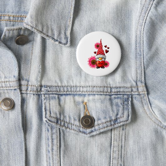 Gnome Valentines Day Cute Gnome Heart Leopard Sunf 缶バッジ (インサイチュ)