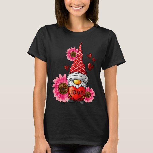 Gnome Valentines Day Cute Gnome Heart Leopard Sunf Tシャツ (正面)