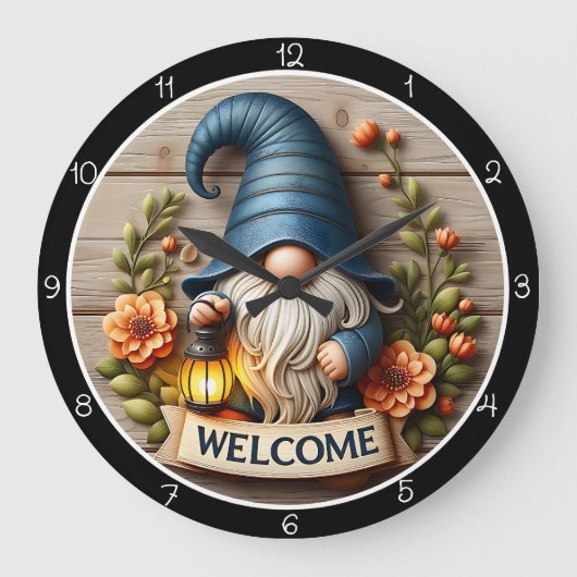 Gnome Welcome Wall Decor ラージ壁時計 (正面)