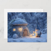 Gnome with a Lantern Outside a Snowy Stone Hut ポストカード (正面/裏面)