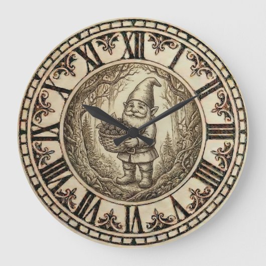 Gnome wooden Wall Clock –  Farmhouse Decor ラージ壁時計 (正面)