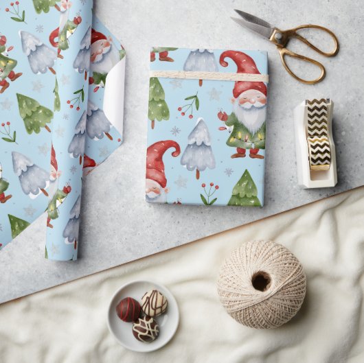 Gnome Wrapping Paper Light Blue Watercolor ラッピングペーパー (クラフト)