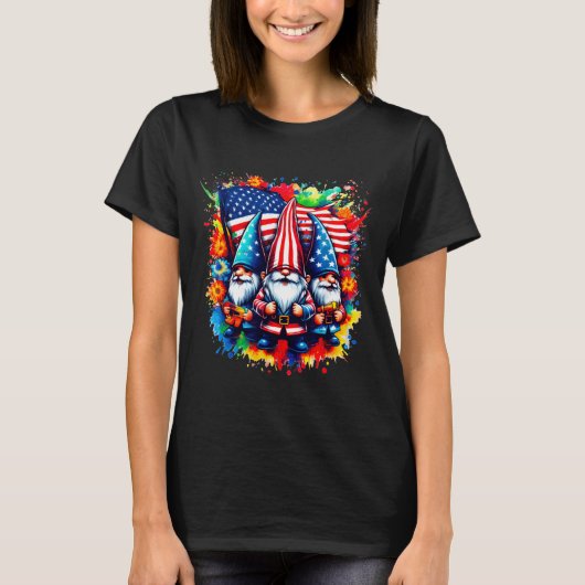 Gnomes 4th Of July American Flag Independence Day Tシャツ (正面)