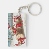 Gnomes dragging a cut tree trunk through the snow キーホルダー (裏面)