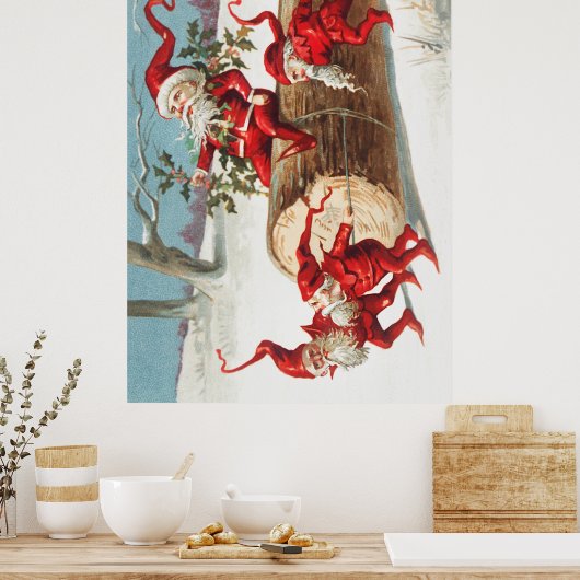 Gnomes dragging a cut tree trunk through the snow ポスター (キッチン)