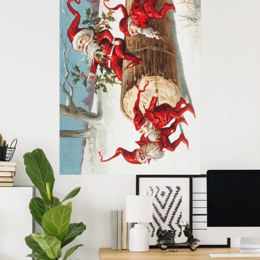 Gnomes dragging a cut tree trunk through the snow ポスター (ホームオフィス)