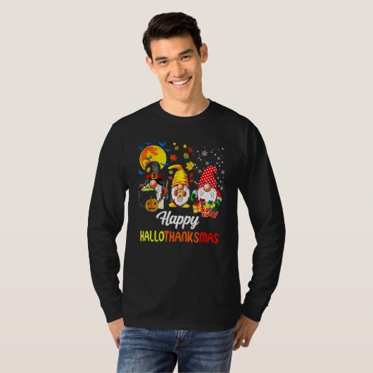 Gnomes  Halloween Merry Christmas Happy Hallothank Tシャツ (正面フル)