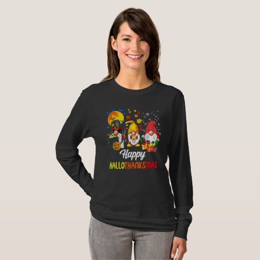 Gnomes  Halloween Merry Christmas Happy Hallothank Tシャツ (正面フル)