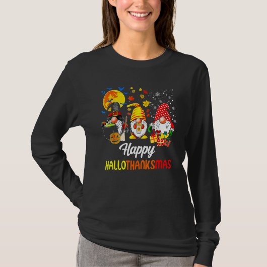 Gnomes Halloween Merry Christmas Happy Hallothank Tシャツ (正面)