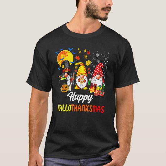 Gnomes Halloween Merry Christmas Happy Hallothank Tシャツ (正面)