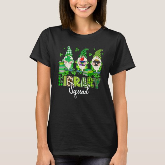 Gnomes Leopard Shamrock Library Squad St Patricks  Tシャツ (正面)