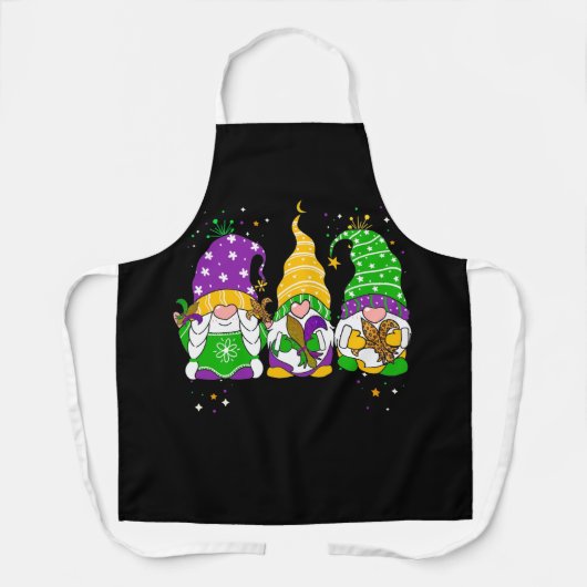 Gnomes Mardi Gras Gnome Fleur De Lis Fat Tuesday エプロン (正面)