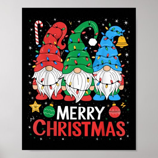 Gnomes Merry Christmas Light Family Gnome Xmas Mat ポスター (正面)