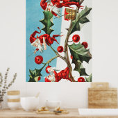 Gnomes painting holly berries in the snow ポスター (キッチン)