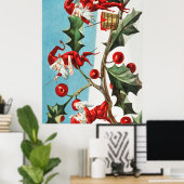 Gnomes painting holly berries in the snow ポスター (ホームオフィス)