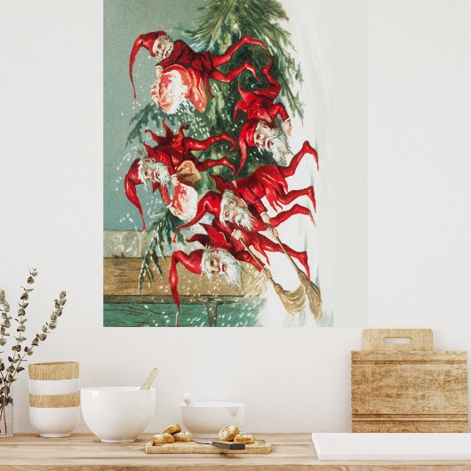 Gnomes sweeping snow with a broom ポスター (キッチン)