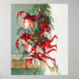 Gnomes sweeping snow with a broom ポスター