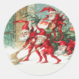 Gnomes sweeping snow with a broom ラウンドシール