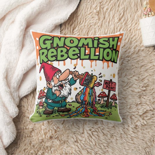 "Gnomish Rebellion" Funny Mischievous Garden Gnome クッション (ブランケット)