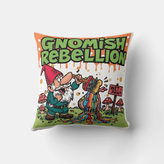 "Gnomish Rebellion" Funny Mischievous Garden Gnome クッション (裏面)