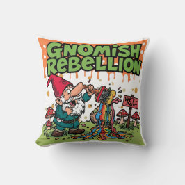 "Gnomish Rebellion" Funny Mischievous Garden Gnome クッション