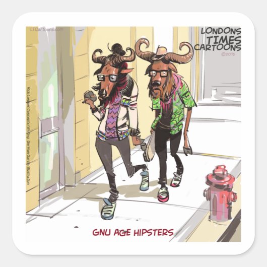 Gnu Age Hipsters Rick London おもしろい スクエアシール (正面)