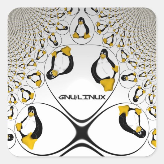 GNU/Linuxフラクタルステッカー スクエアシール (正面)