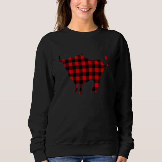 Gnu Red Buffalo Plaid Wildebeest Matching Family P スウェットシャツ (正面)