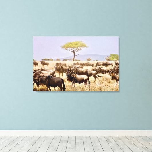 GNU Wildbeestの群れ キャンバスプリント (インサイチュ (ウッドフロア))